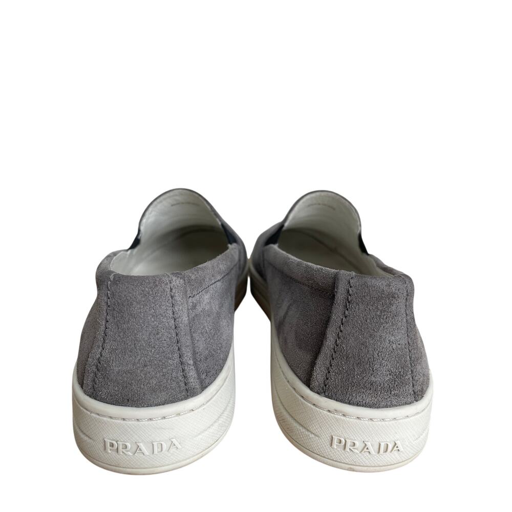 Prada Gray Suede Slip On Sneakers Womens 7 Leather Lined - Picture 10 of 15